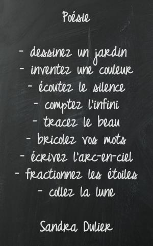 Poésie :  dessinez un jardin,  inventez une couleur, écoutez le silence, comptez l'infini, écrivez l'arc-en-ciel, fractionnez les étoiles, collez la lune. - Sandra Dulier - Poésie #citation #tableau