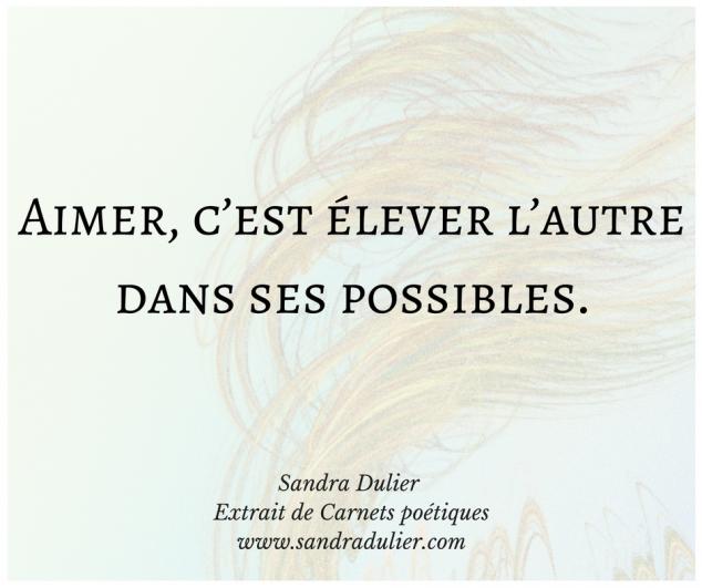 Aimer - poésie - extrait du livre Carnets poétiques de Sandra Dulier - bonheur - amour - citation.