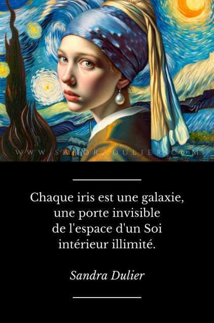 Quand La Jeune Fille à la perle de Johannes Vermeer (1632-1675) rencontre La Nuit étoilée de Vincent Van Gogh (1853-1890) en interprétation contemporaine. 