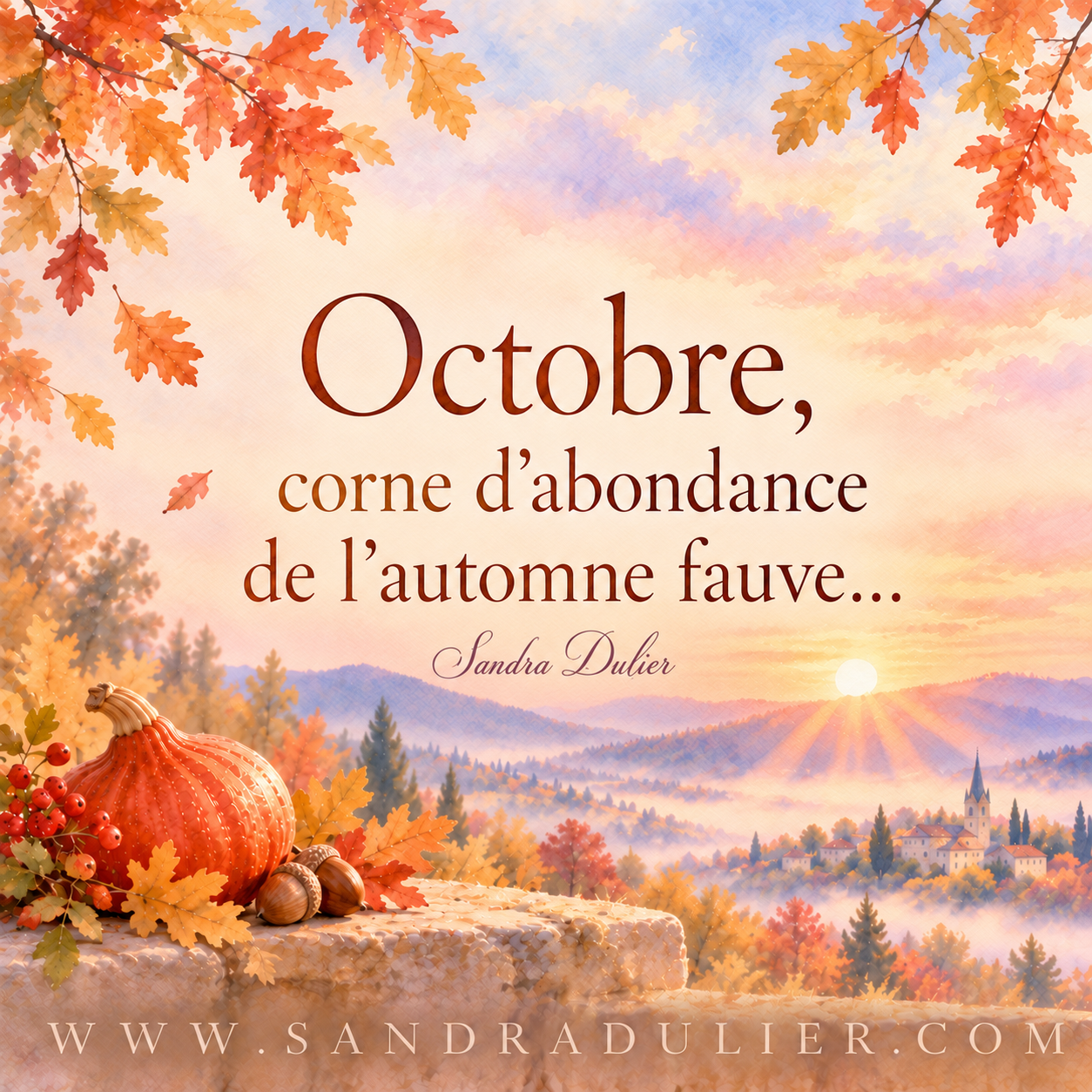 © Sandra Dulier — Création visuelle assistée par intelligence artificielle, sous la direction artistique de Sandra Dulier. Octobre corne abondance citation sandra dulier