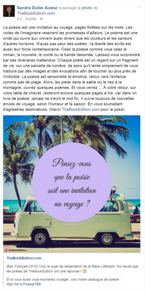 La poésie est une invitation au voyage, pages flottées sur les mots. Les voiles de l'imaginaire respirent les promesses d'ailleurs. Le poème est une onde qui ouvre aux univers aussi divers que les couleurs et les saveurs d'autres horizons. N'ayez pas peur des poètes...