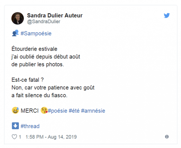 Tweet sandra dulier auteur 14 08 2019