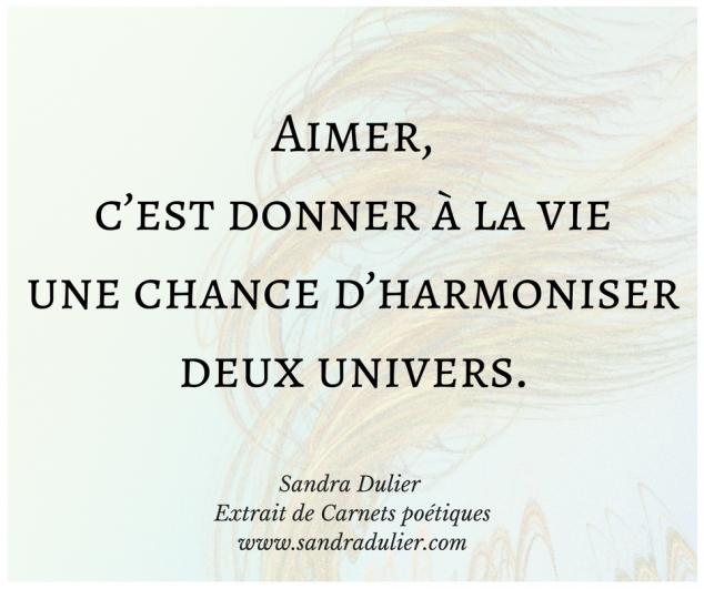 Aimer - extrait de Carnets poétiques de Sandra Dulier - amour - bonheur - vie - citation.